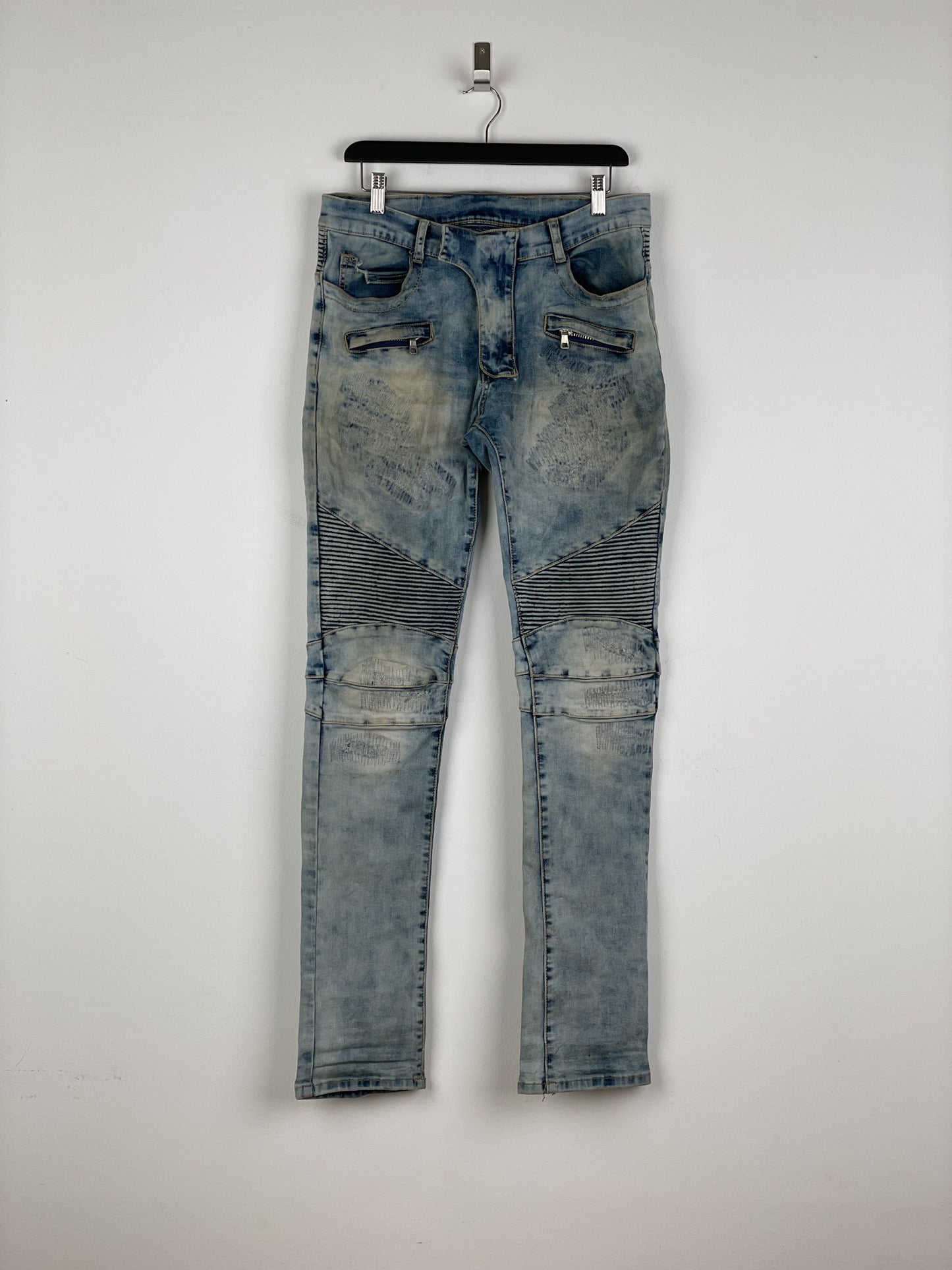 Balmain Repaired Lightwash Biker Denim Jeans