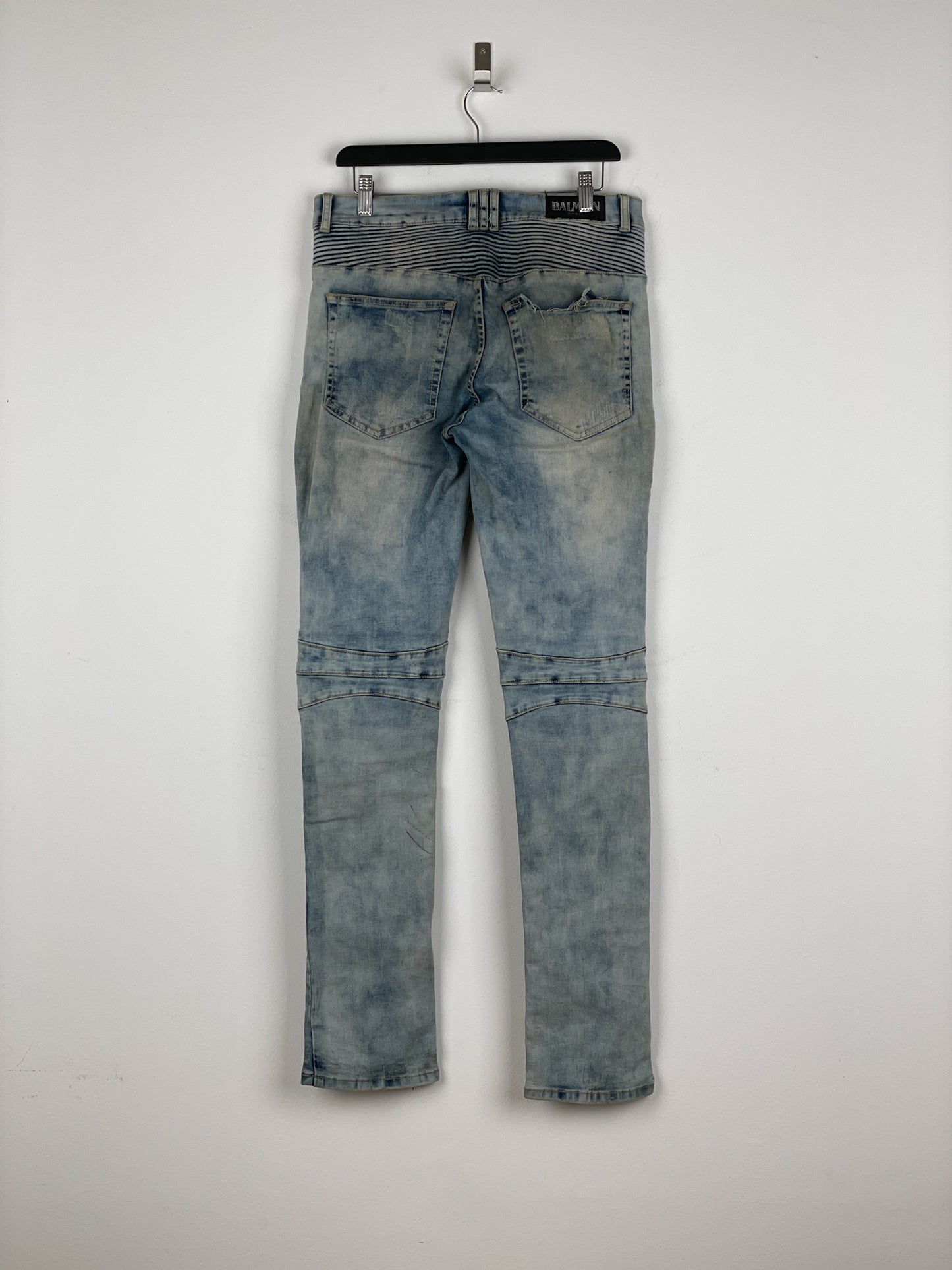 Balmain Repaired Lightwash Biker Denim Jeans