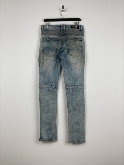 Balmain Repaired Lightwash Biker Denim Jeans