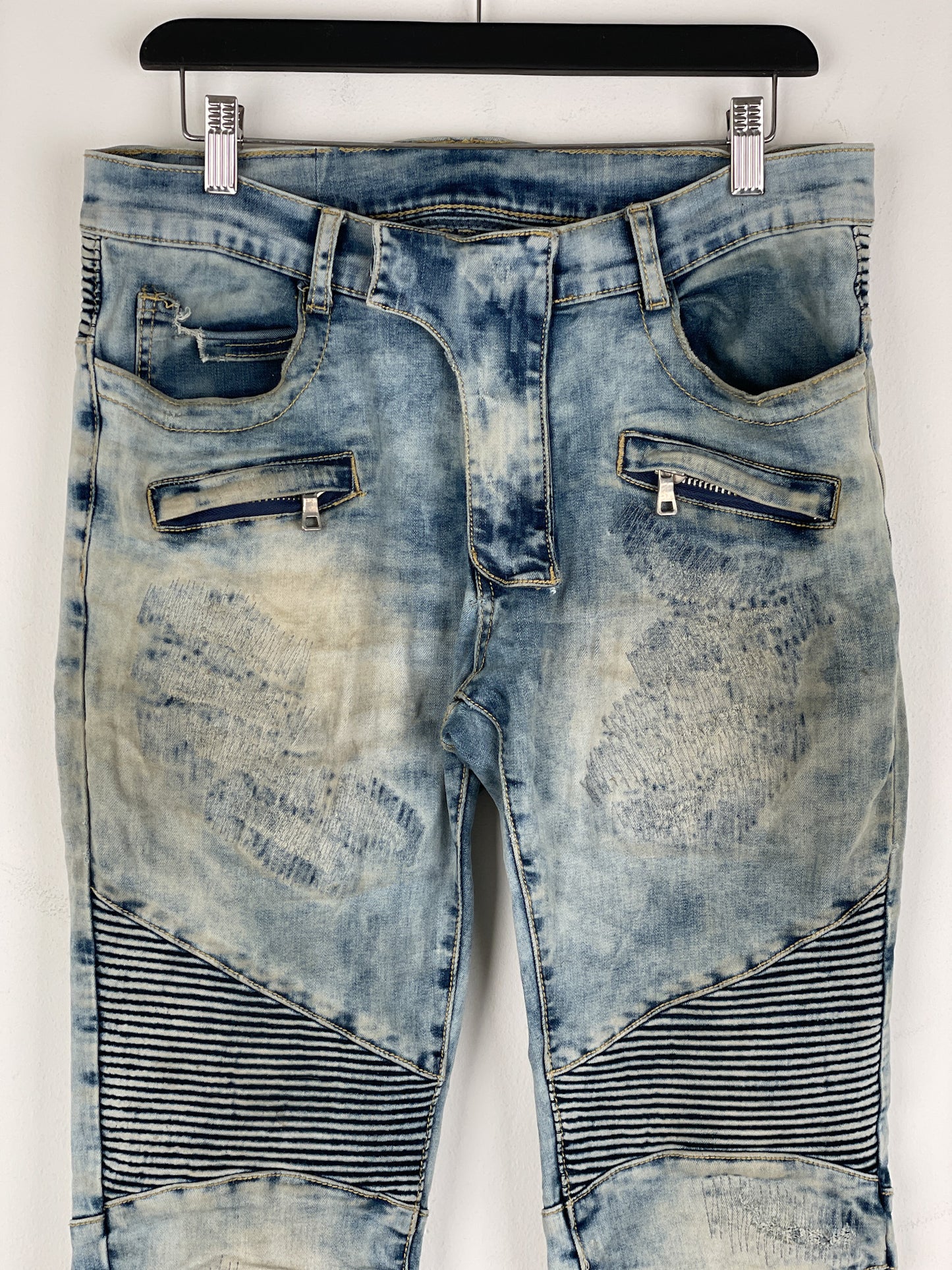 Balmain Repaired Lightwash Biker Denim Jeans