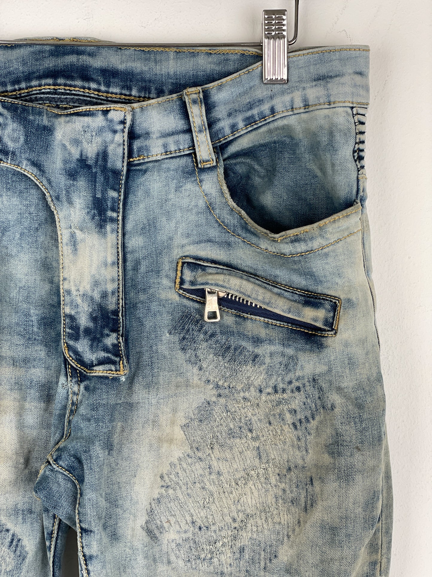 Balmain Repaired Lightwash Biker Denim Jeans