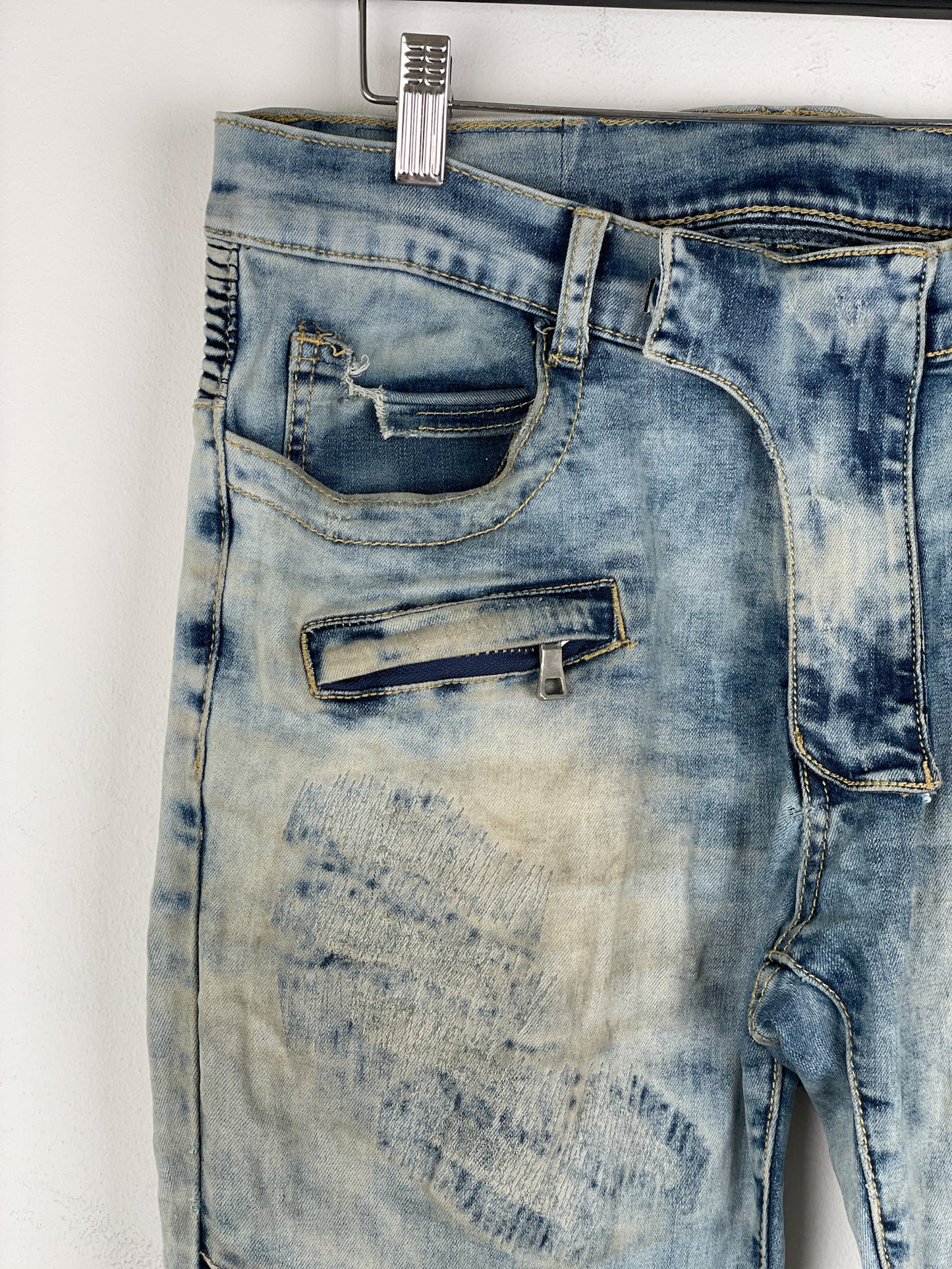 Balmain Repaired Lightwash Biker Denim Jeans