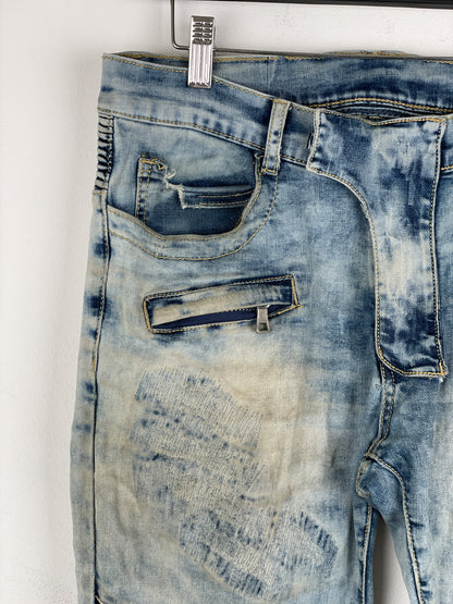 Balmain Repaired Lightwash Biker Denim Jeans