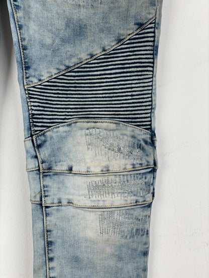 Balmain Repaired Lightwash Biker Denim Jeans