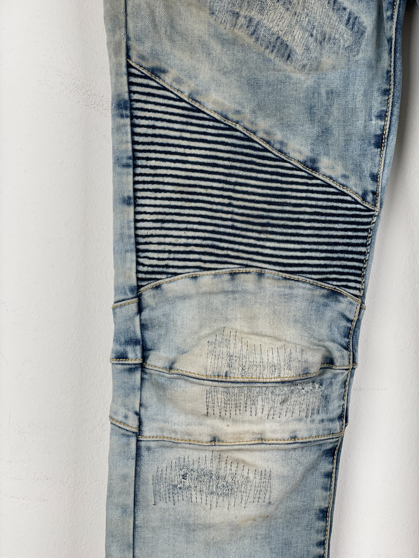 Balmain Repaired Lightwash Biker Denim Jeans