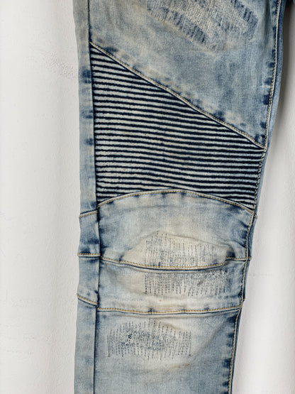 Balmain Repaired Lightwash Biker Denim Jeans