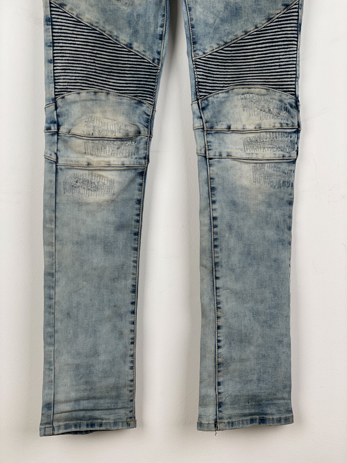Balmain Repaired Lightwash Biker Denim Jeans