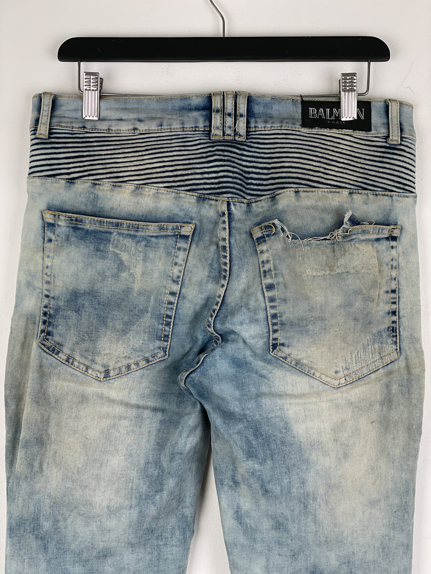 Balmain Repaired Lightwash Biker Denim Jeans