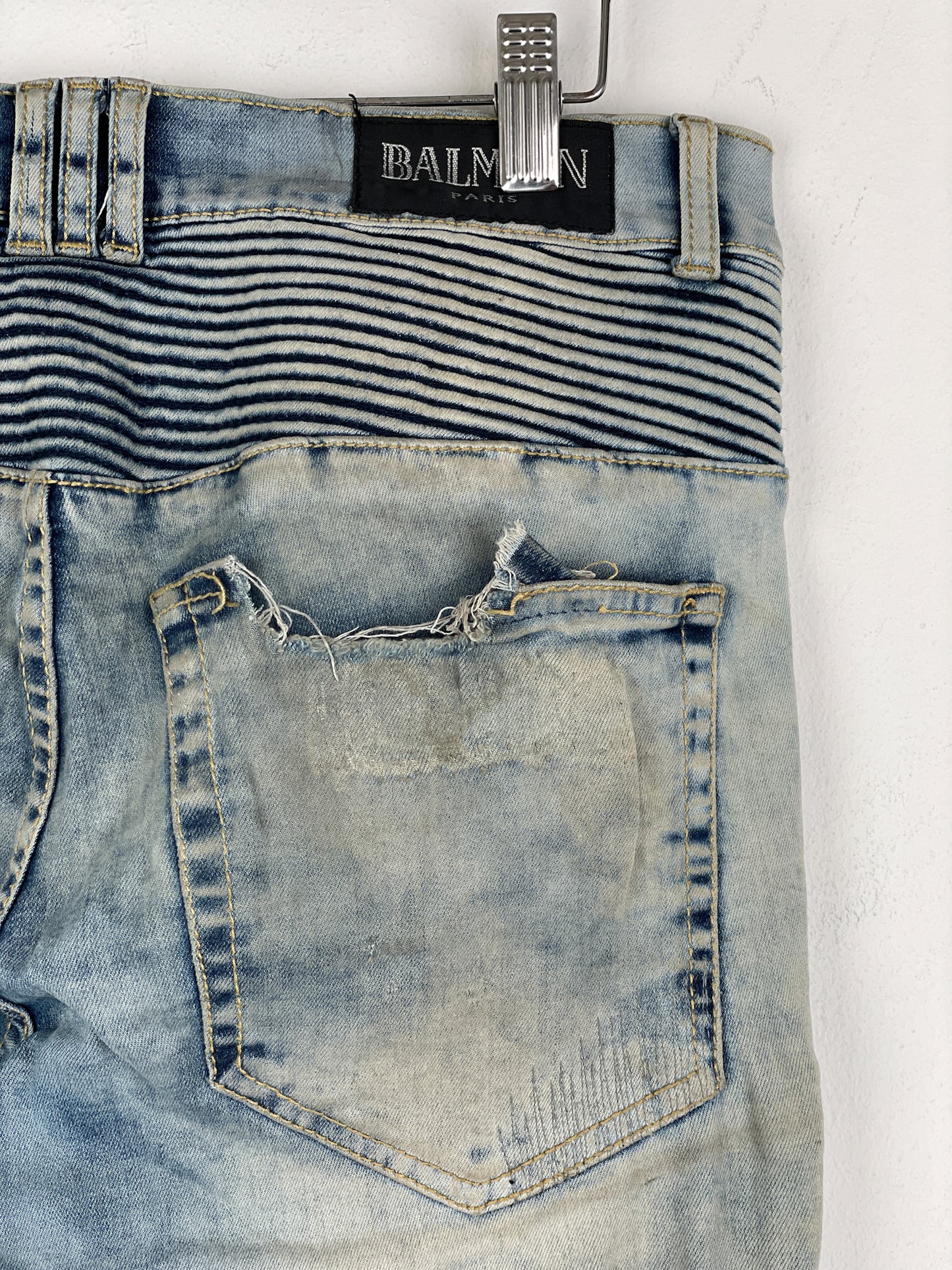 Balmain Repaired Lightwash Biker Denim Jeans