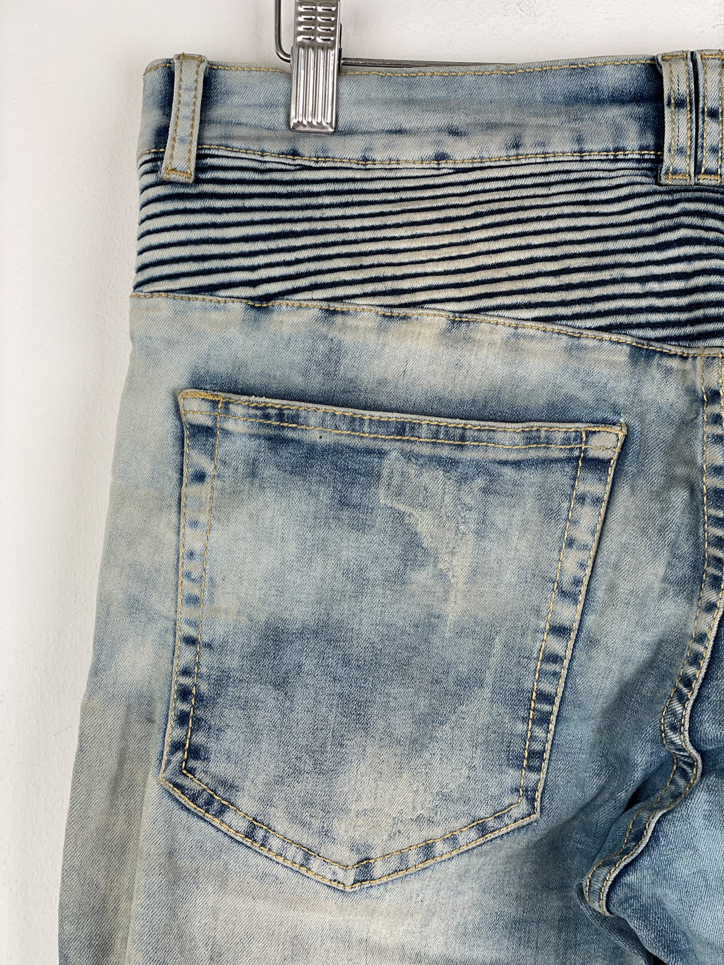 Balmain Repaired Lightwash Biker Denim Jeans