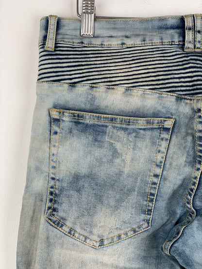 Balmain Repaired Lightwash Biker Denim Jeans