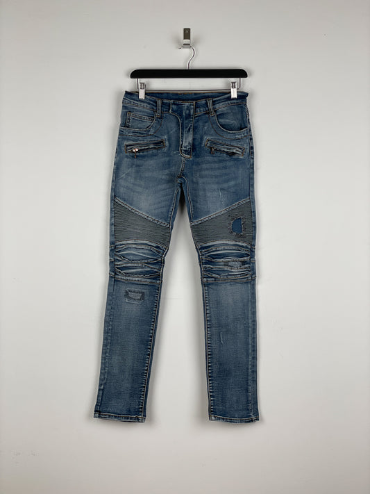 Balmain Distressed Biker Denim Jeans