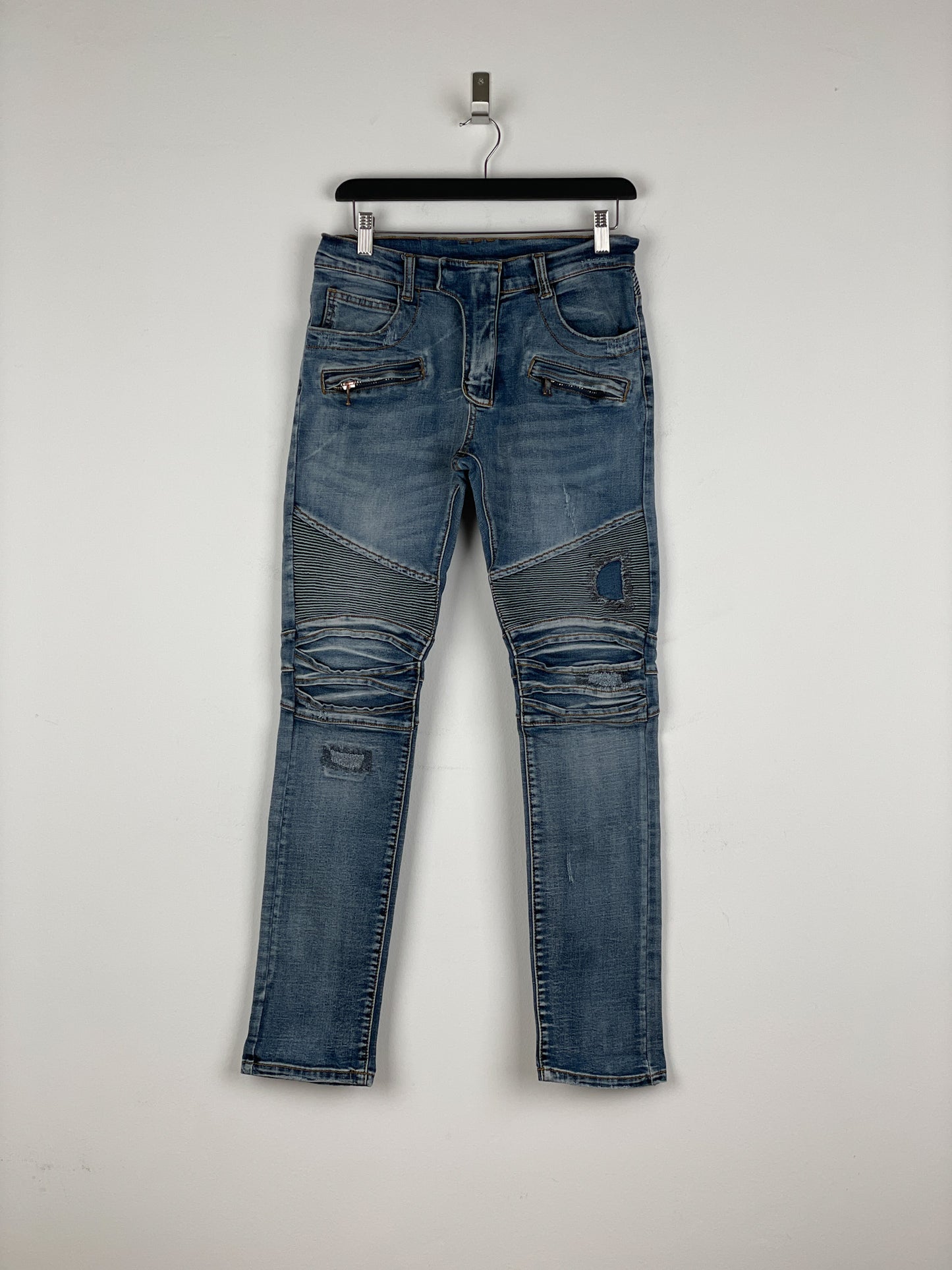 Balmain Distressed Biker Denim Jeans