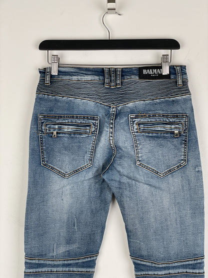 Balmain Distressed Biker Denim Jeans