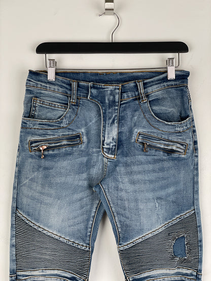 Balmain Distressed Biker Denim Jeans