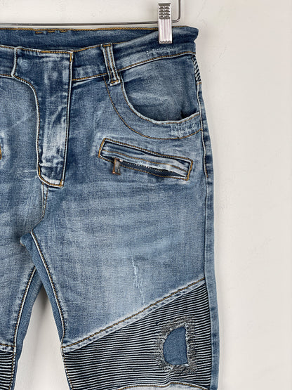 Balmain Distressed Biker Denim Jeans