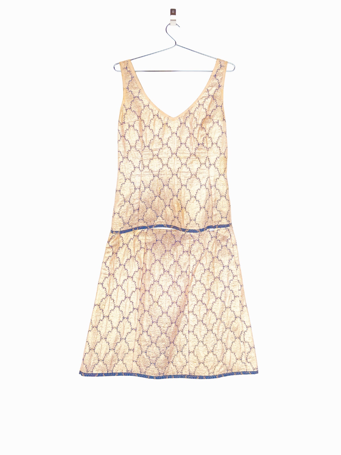 Prada SS02 Gold-Colored Silk Brocade Tank Top and Midi Skirt Set