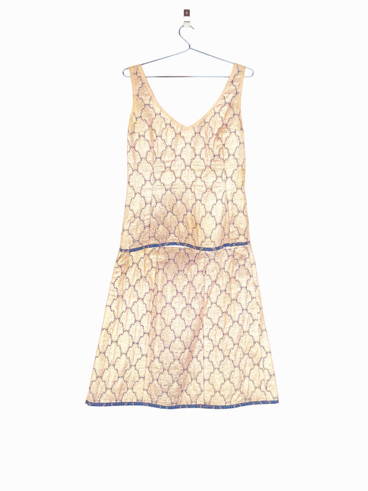Prada SS02 Gold-Colored Silk Brocade Tank Top and Midi Skirt Set