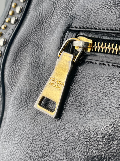 Prada 2000s Studded Leather Shopper Tote Handbag