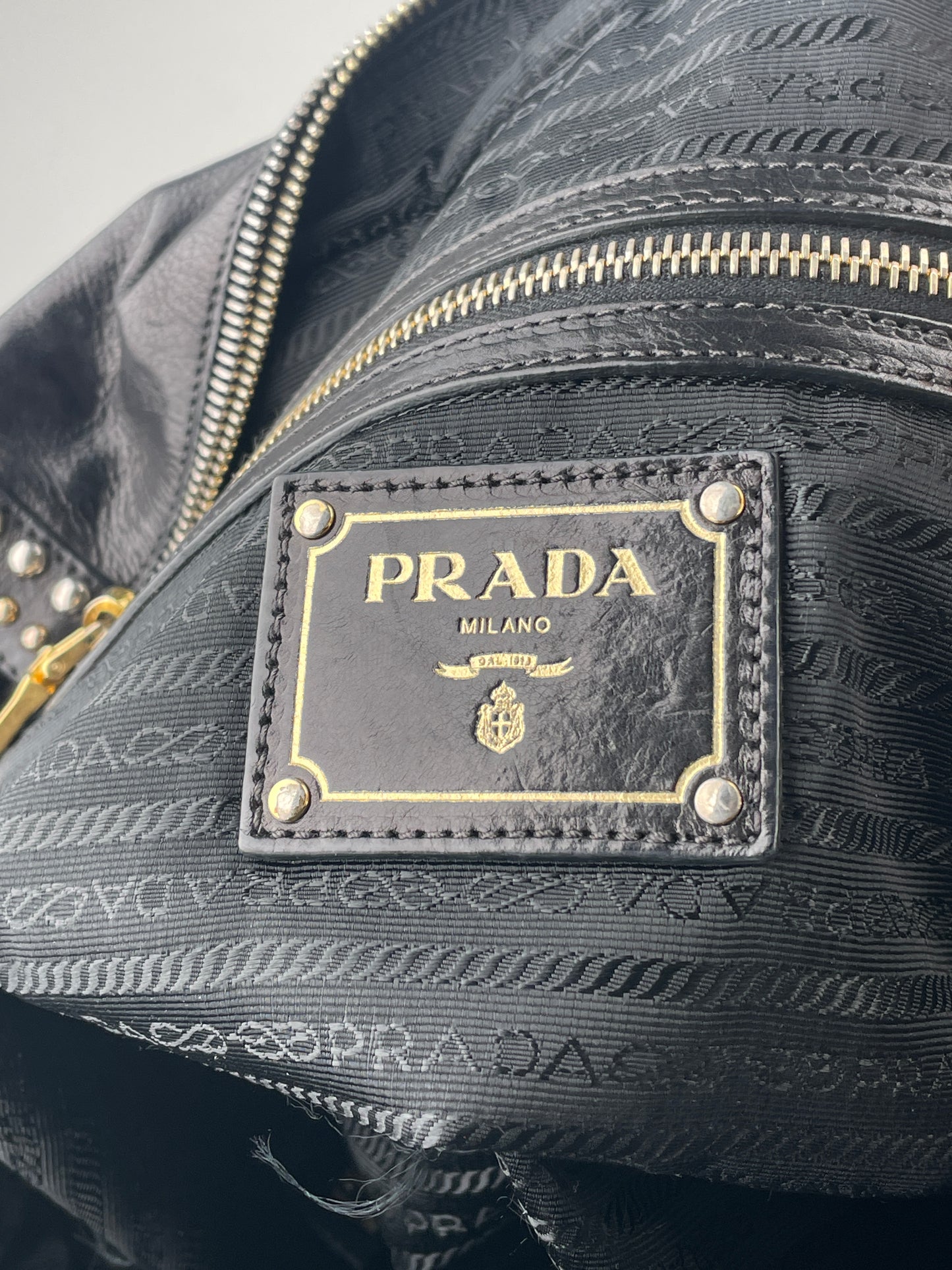 Prada 2000s Studded Leather Shopper Tote Handbag