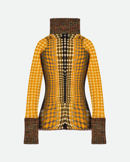 Jean Paul Gaultier AW95 `Cyberdot´ Vasarely-Print Mesh Turtleneck Longsleeve