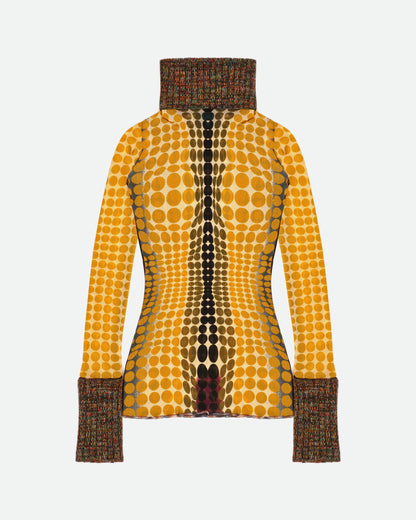 Jean Paul Gaultier AW95 `Cyberdot´ Vasarely-Print Mesh Turtleneck Longsleeve