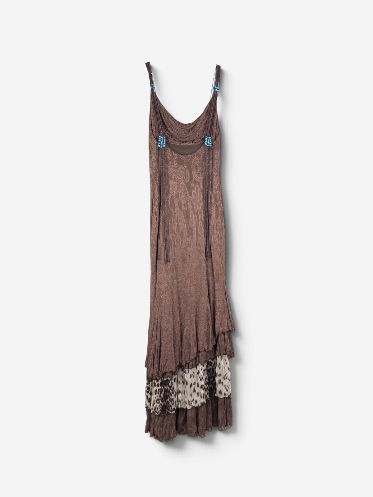 Roberto Cavalli 2000s Floral Leopard Ruffle Maxi Dress