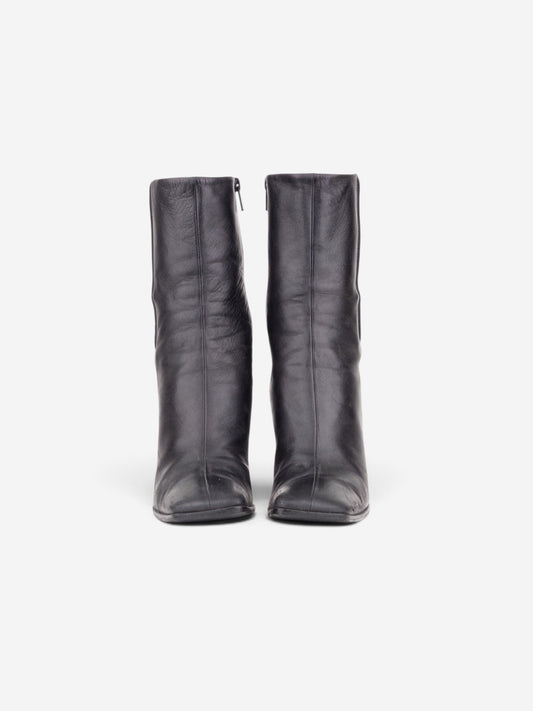 Miu Miu AW99 Square-Toe Sculptural Ankle Heel Boots – angled view