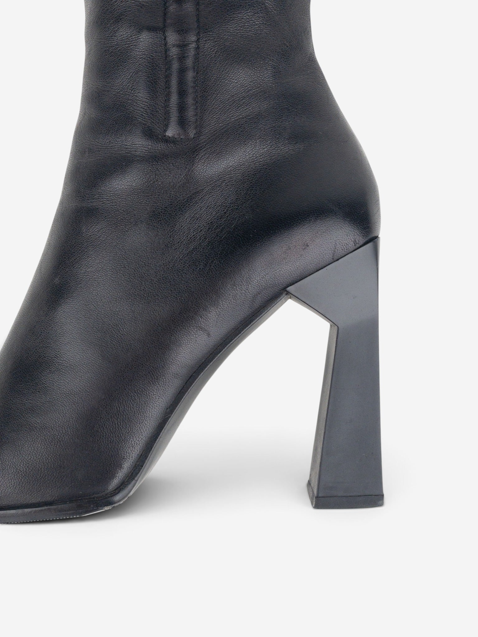 Miu Miu AW99 Square-Toe Sculptural Ankle Heel Boots – detail view