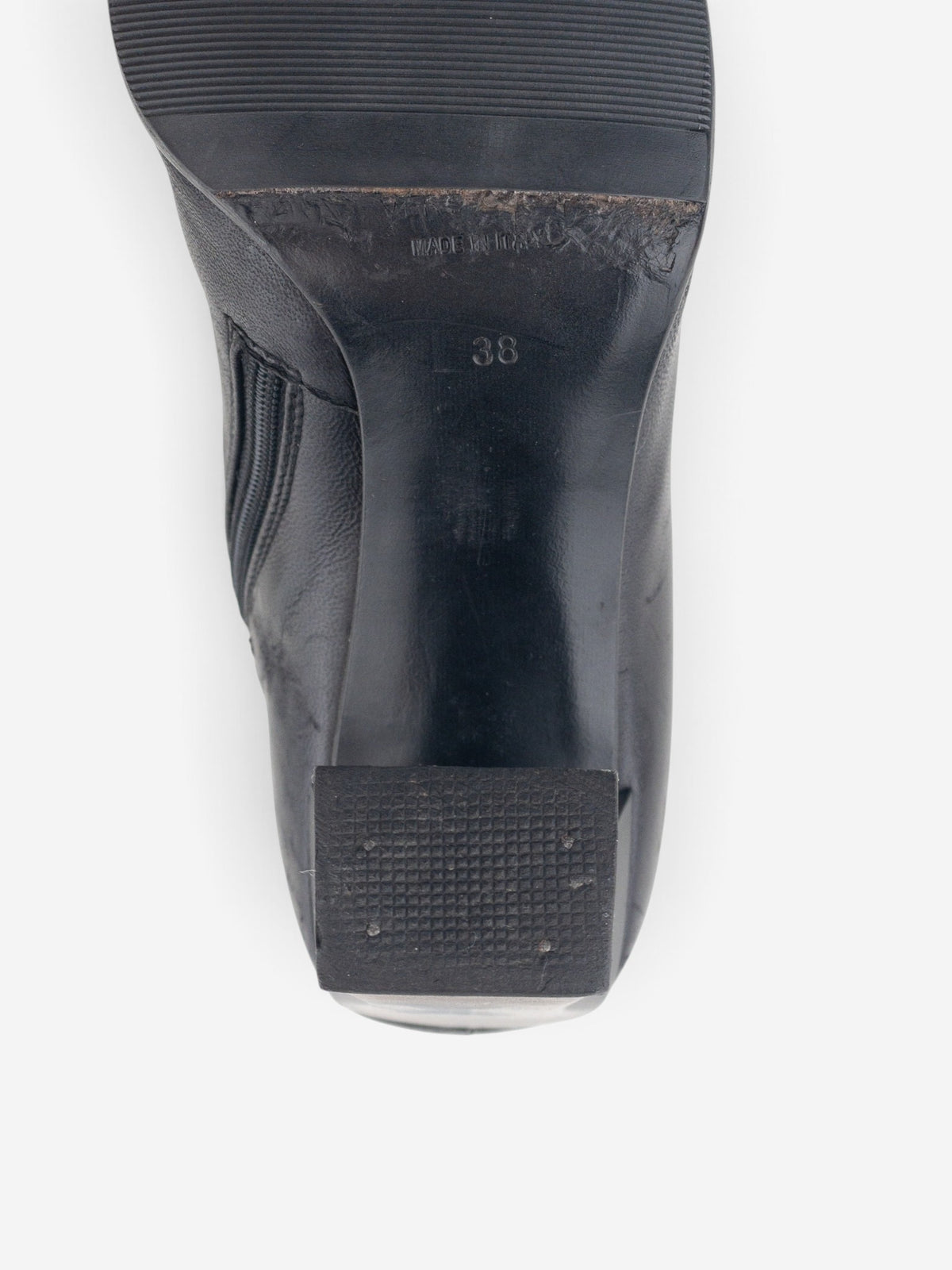 Miu Miu AW99 Square-Toe Sculptural Ankle Heel Boots – detail view