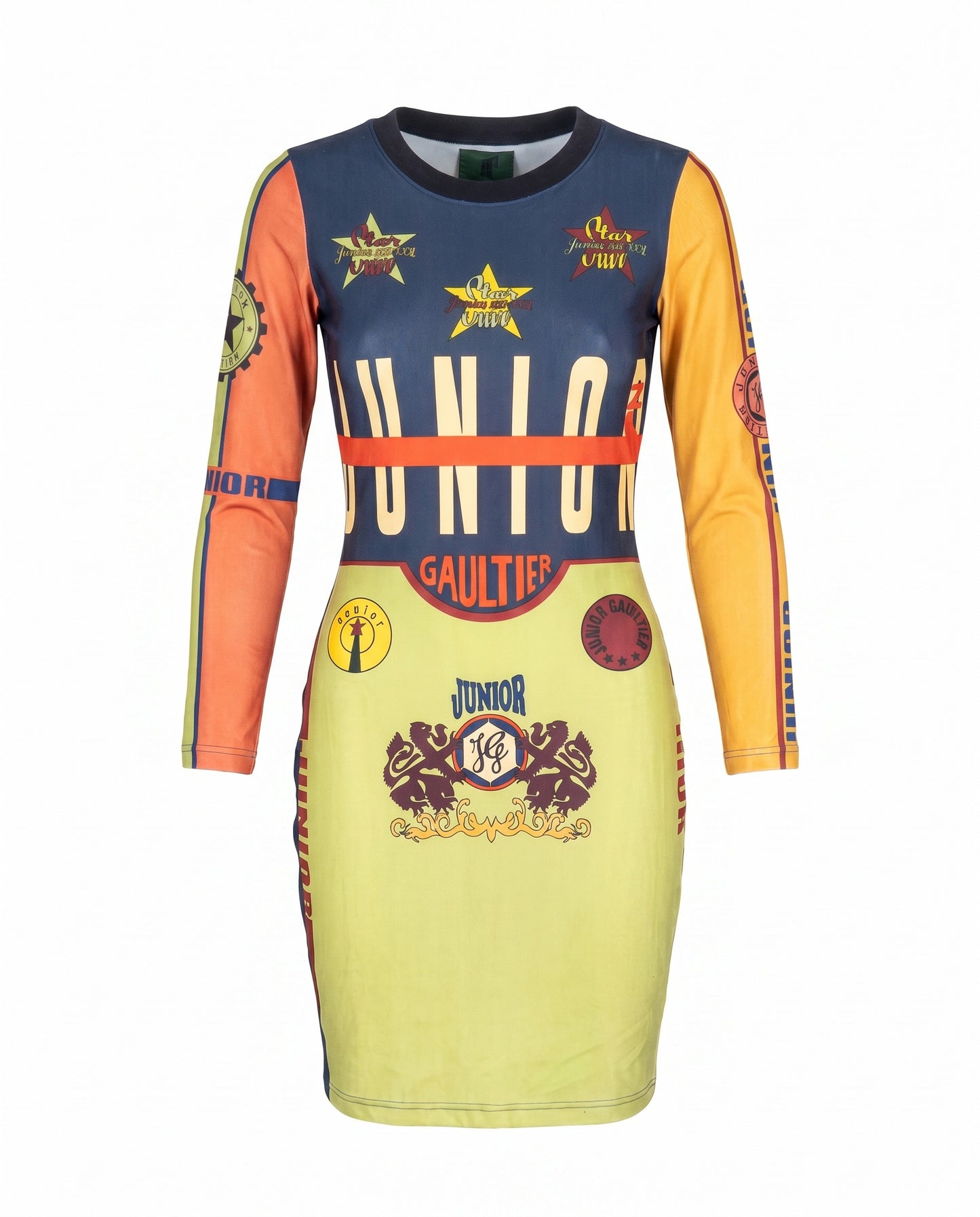 Jean Paul Gaultier SS90 ‚Rap’sody in Blue‘ Graphic Print Cycling Midi Dress