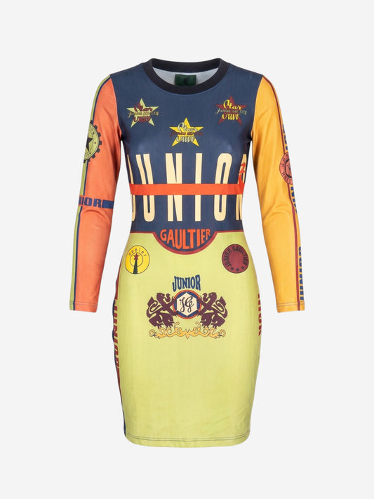 Jean Paul Gaultier SS90 ‚Rap’sody in Blue‘ Graphic Print Cycling Midi Dress
