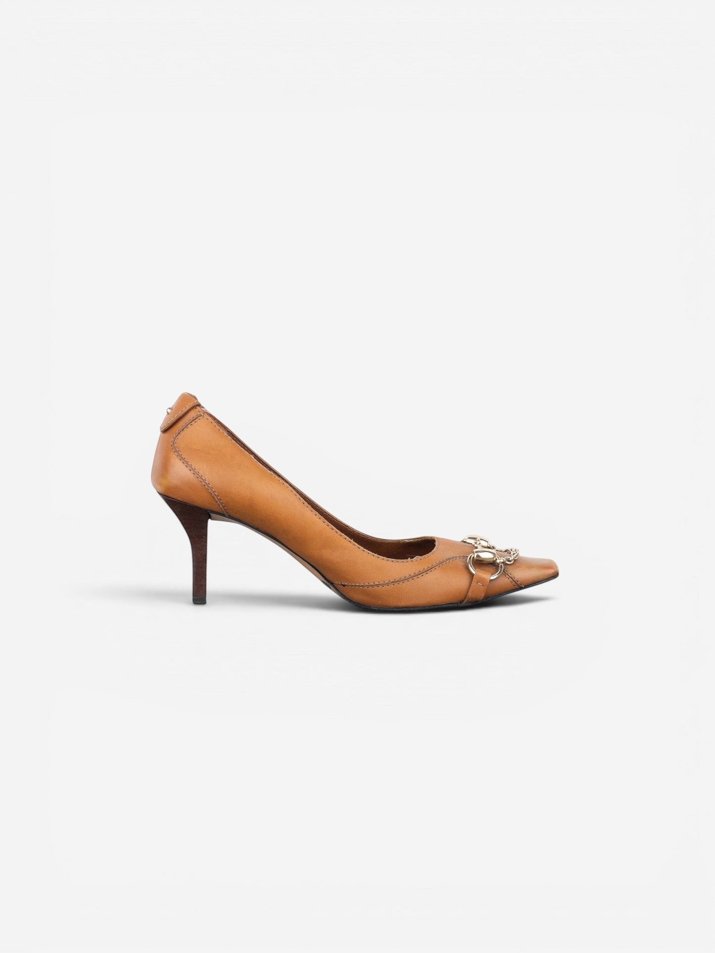 opening act. Gucci by Tom Ford AW03 Pumps aus hellbraunem Leder mit quadratischer Zehenpartie und silbernem Horsebit