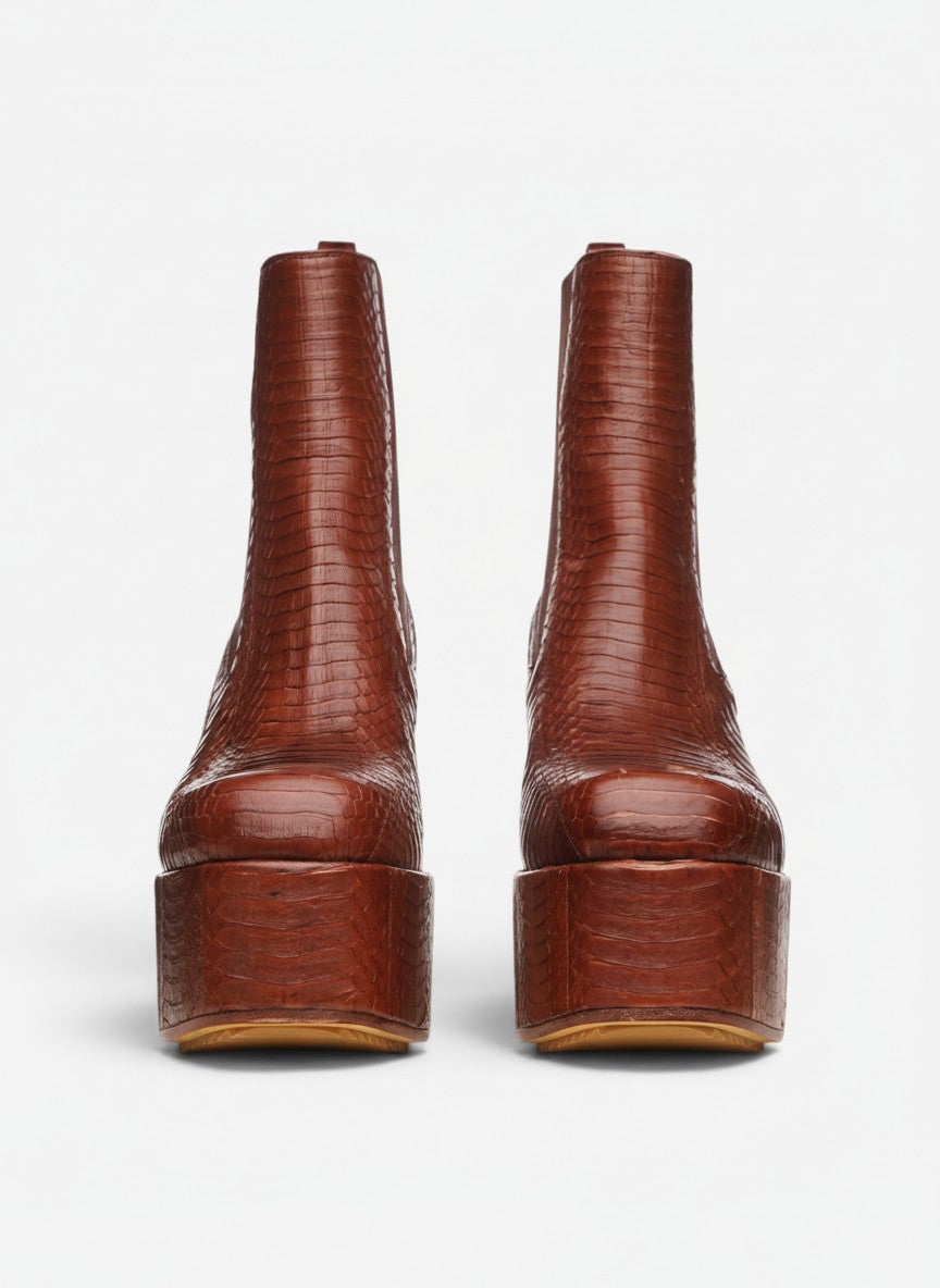 opening act Rick Owens oxblood rote Python Kiss Chelsea-Stiefel mit Plateausohle und markantem Blockabsatz