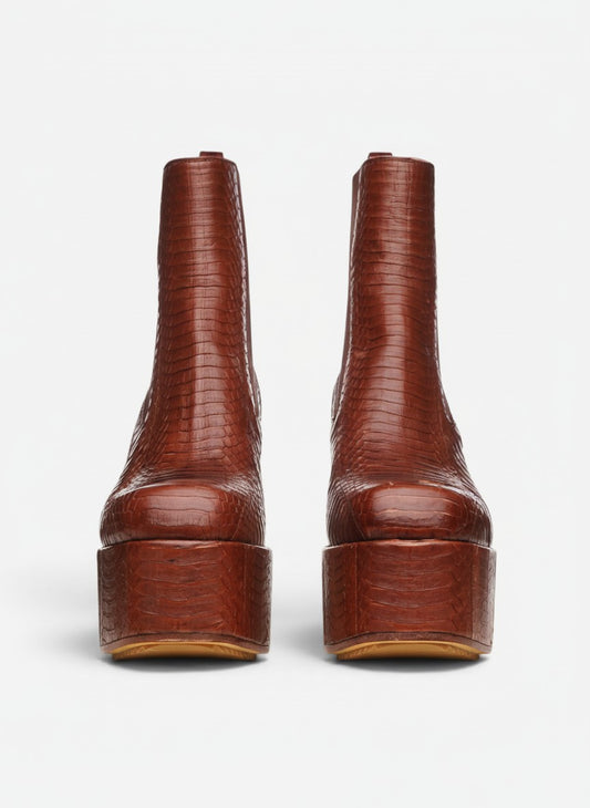 opening act Rick Owens oxblood rote Python Kiss Chelsea-Stiefel mit Plateausohle und markantem Blockabsatz